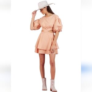 Lucca NWT Whitney Puff Sleeve Cutout Dress Size Large in Peach